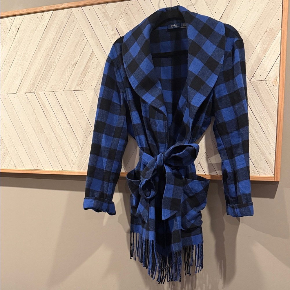Ralph Lauren Blue and Black Checkered Coat - Picture 2 of 7